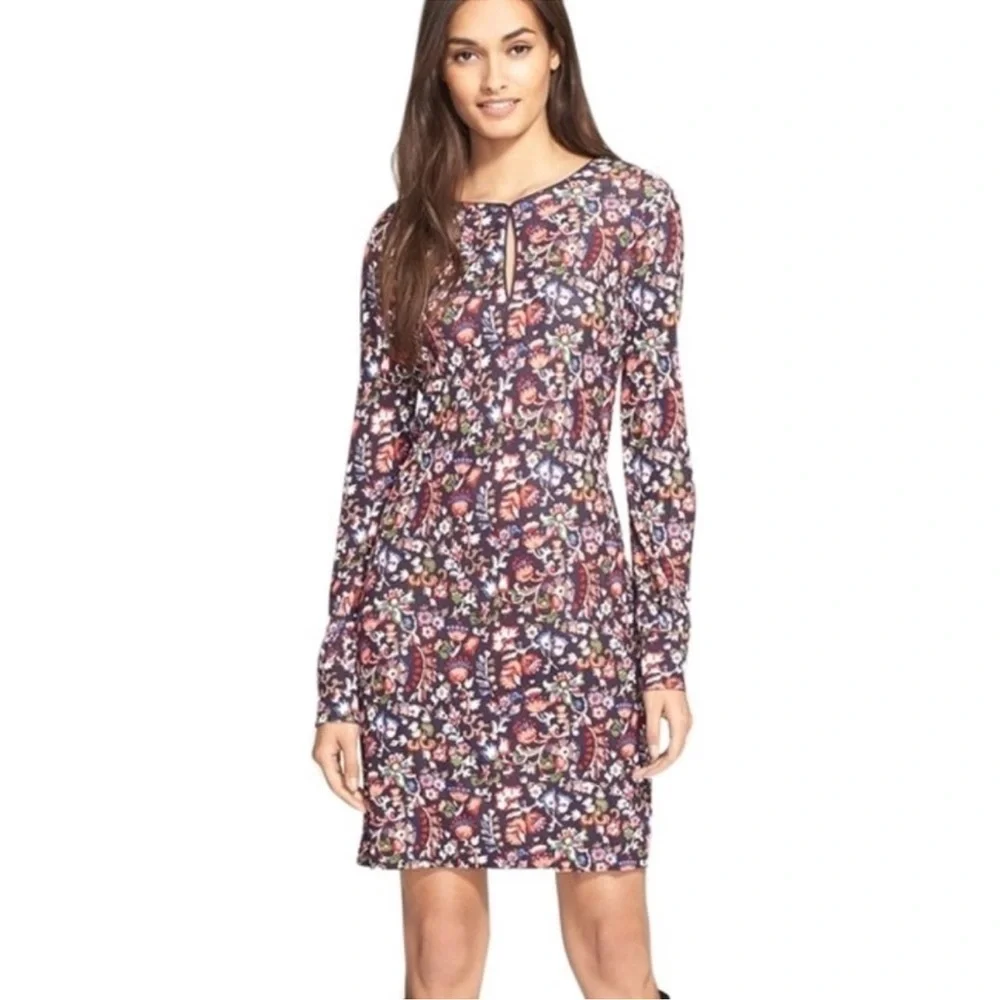 Tory Burch Soma Floral Key Hole Long Sleeve Shift Dress Garden Paisley Large